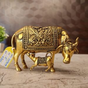 Brass Fine Art Cow And Calf / Very Good For Home Kamdhenu Statue 3" Antique Showroom Trichy