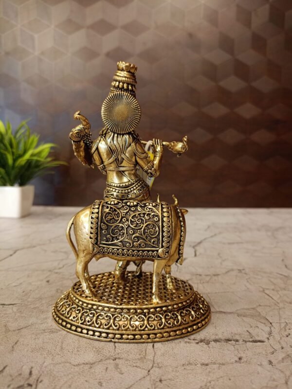 Buy Brass Fine Art Cow Krishna For Home Decor & Wedding Gifts Antique Showroom Trichy 6" - Image 2