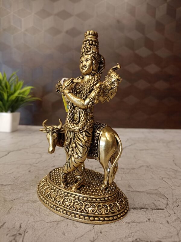 Buy Brass Fine Art Cow Krishna For Home Decor & Wedding Gifts Antique Showroom Trichy 6" - Image 3