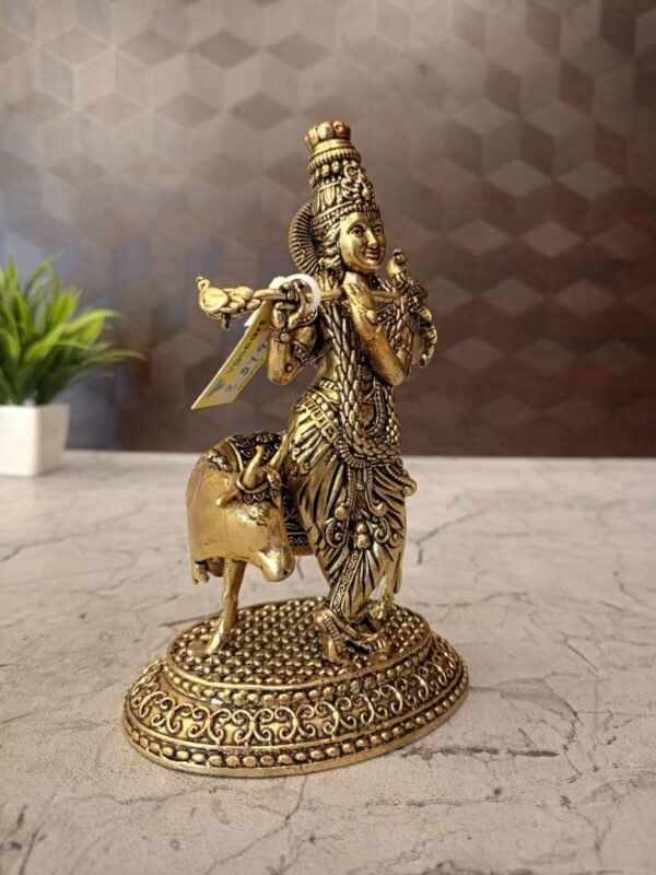 Buy Brass Fine Art Cow Krishna For Home Decor & Wedding Gifts Antique Showroom Trichy 6" - Image 4