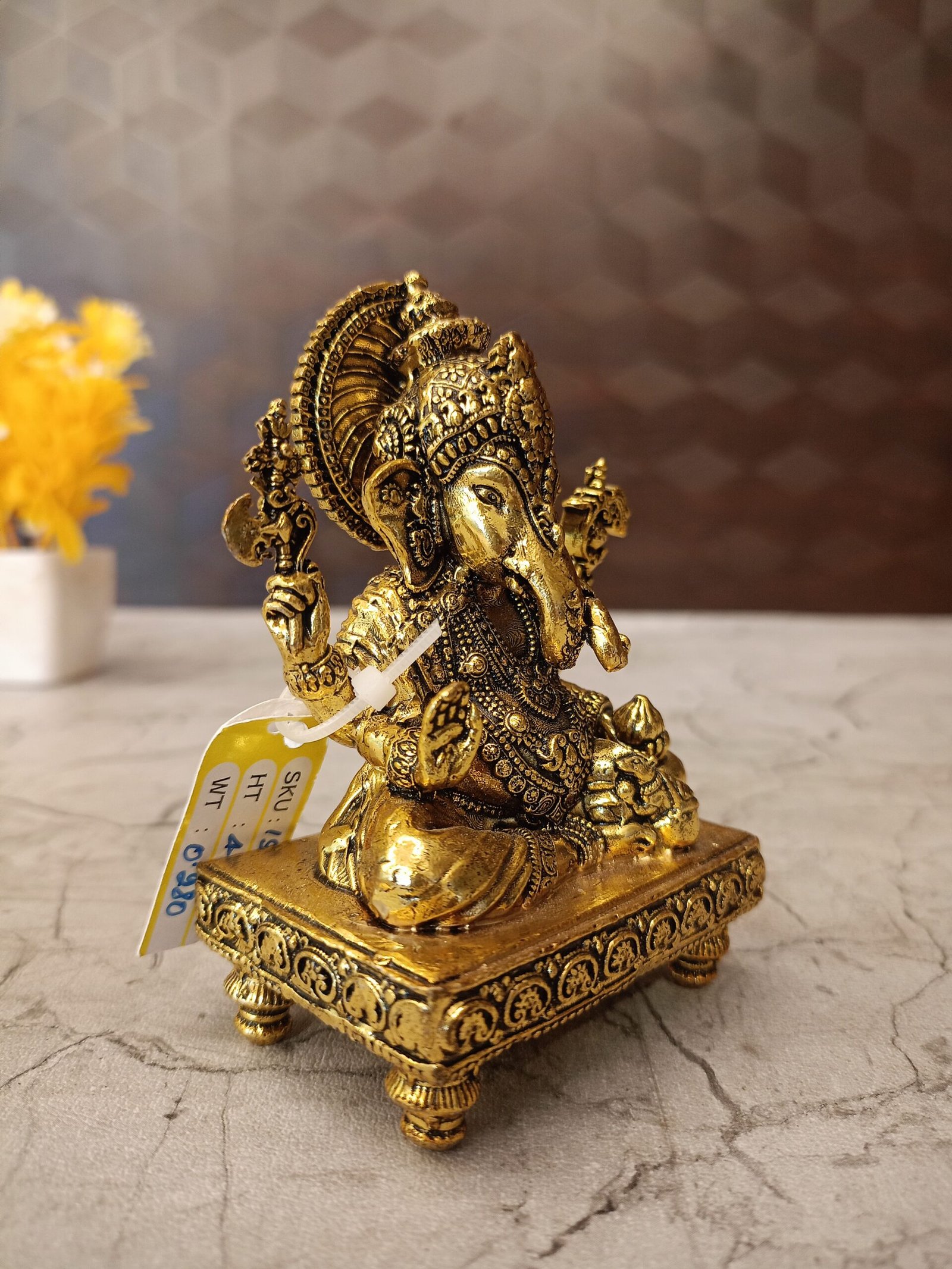 Buy Brass Fine Art Ganesha Sitting On Chowki Stand Antique Showroom Trichy 4" - Image 3