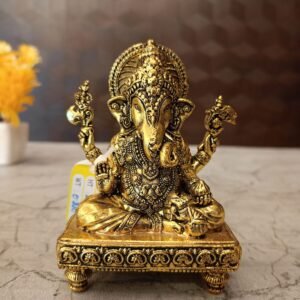 Buy Brass Fine Art Ganesha Sitting On Chowki Stand Antique Showroom Trichy 4"