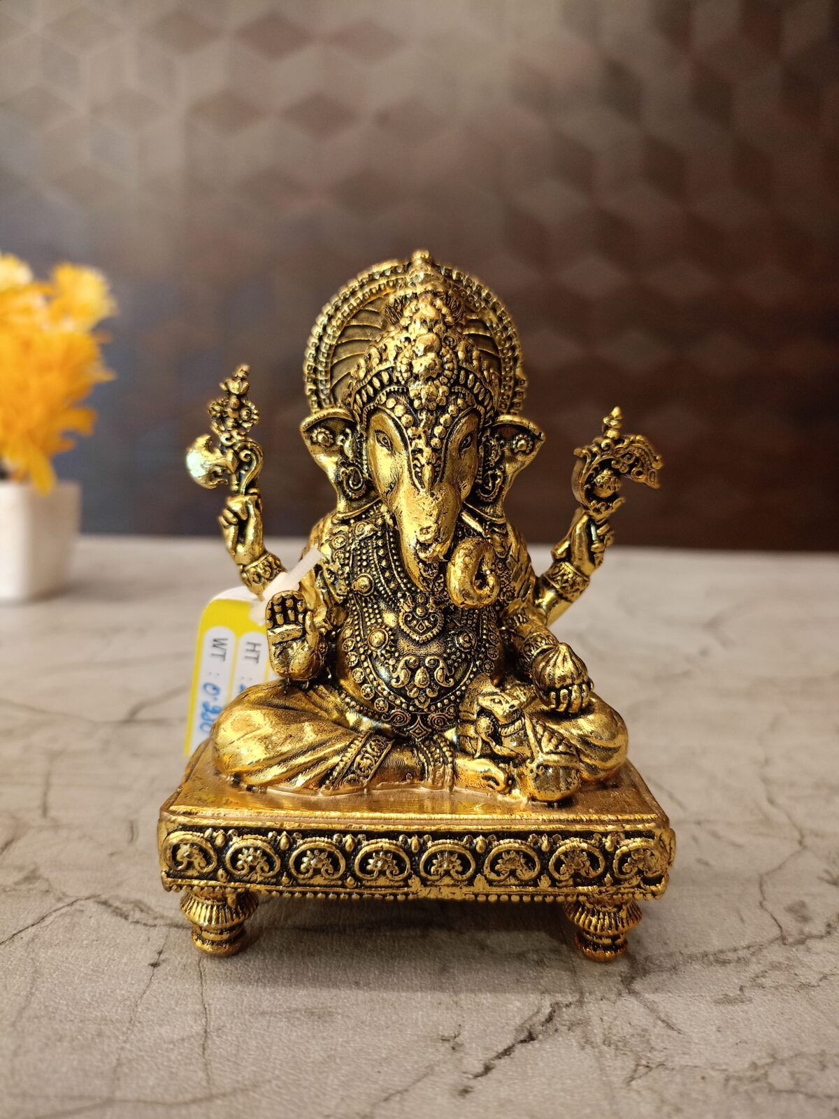 Buy Brass Fine Art Ganesha Sitting On Chowki Stand Antique Showroom Trichy 4"