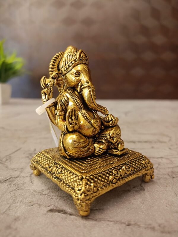 Buy Brass Ganesha Sitting On Chowki Stand Antique Showroom Trichy 2.5" - Image 3
