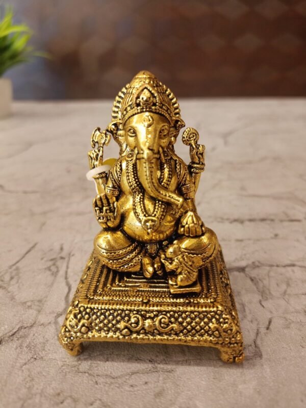 Buy Brass Ganesha Sitting On Chowki Stand Antique Showroom Trichy 2.5" - Image 4