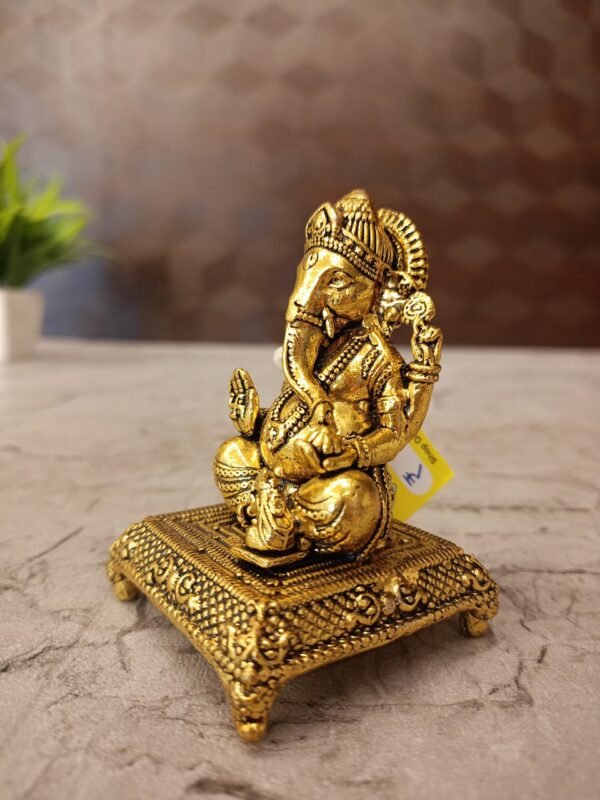 Buy Brass Ganesha Sitting On Chowki Stand Antique Showroom Trichy 2.5" - Image 5