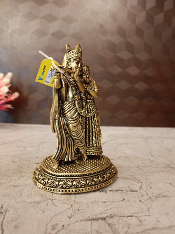 Buy Brass Round Base Fine Art Radha Krishna Statue For Wedding Gifts Antique Showroom Trichy 6" - Image 3