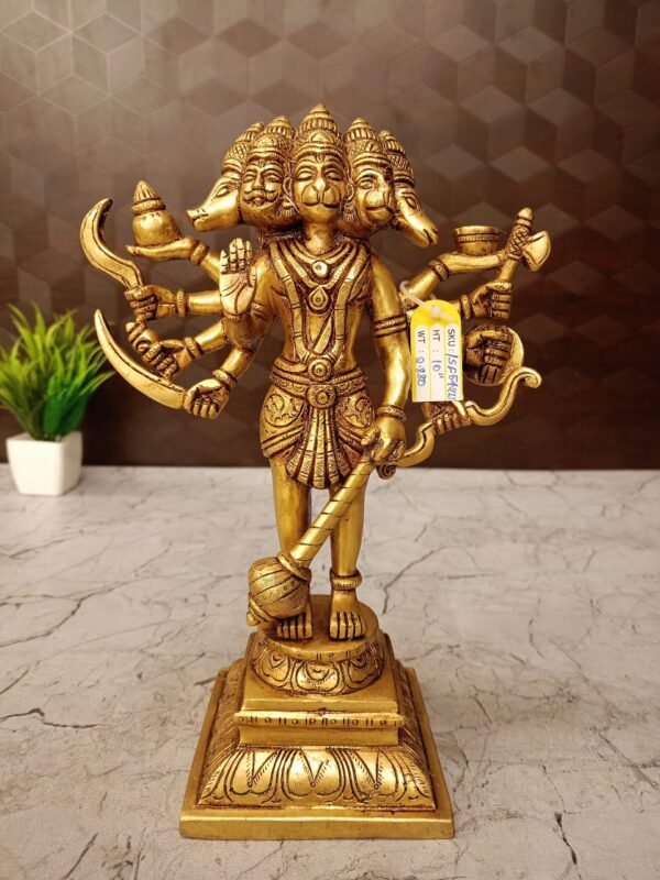 Brass Standing Panjamuga Hanuman Statue 10″ Antique Showroom Trichy