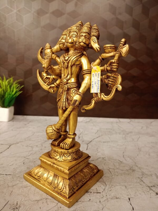 Brass Standing Panjamuga Hanuman Statue 10″ Antique Showroom Trichy - Image 2