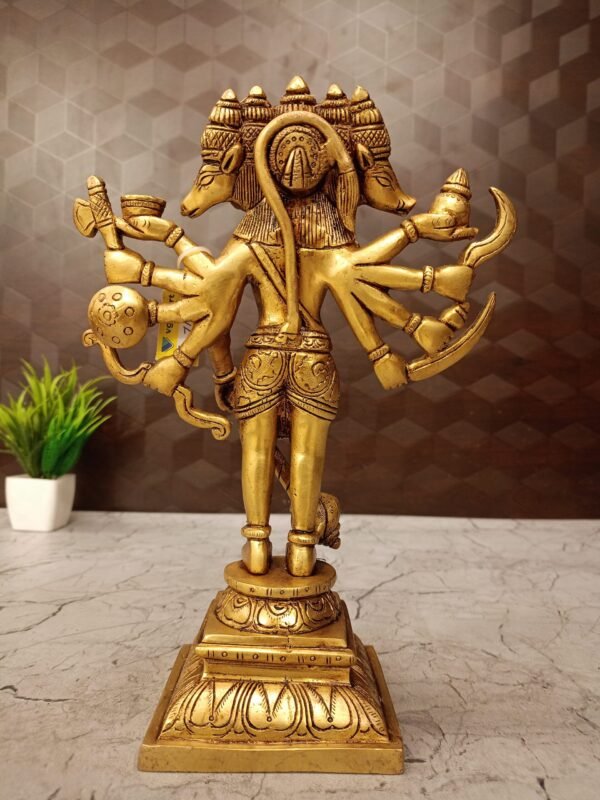 Brass Standing Panjamuga Hanuman Statue 10″ Antique Showroom Trichy - Image 3
