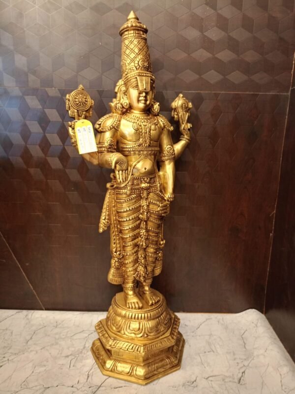 Buy Brass Balaji Idol For Pooja / Venkateshwara Statue Best For Home Decor 33″ Antique Showroom Trichy - Image 2