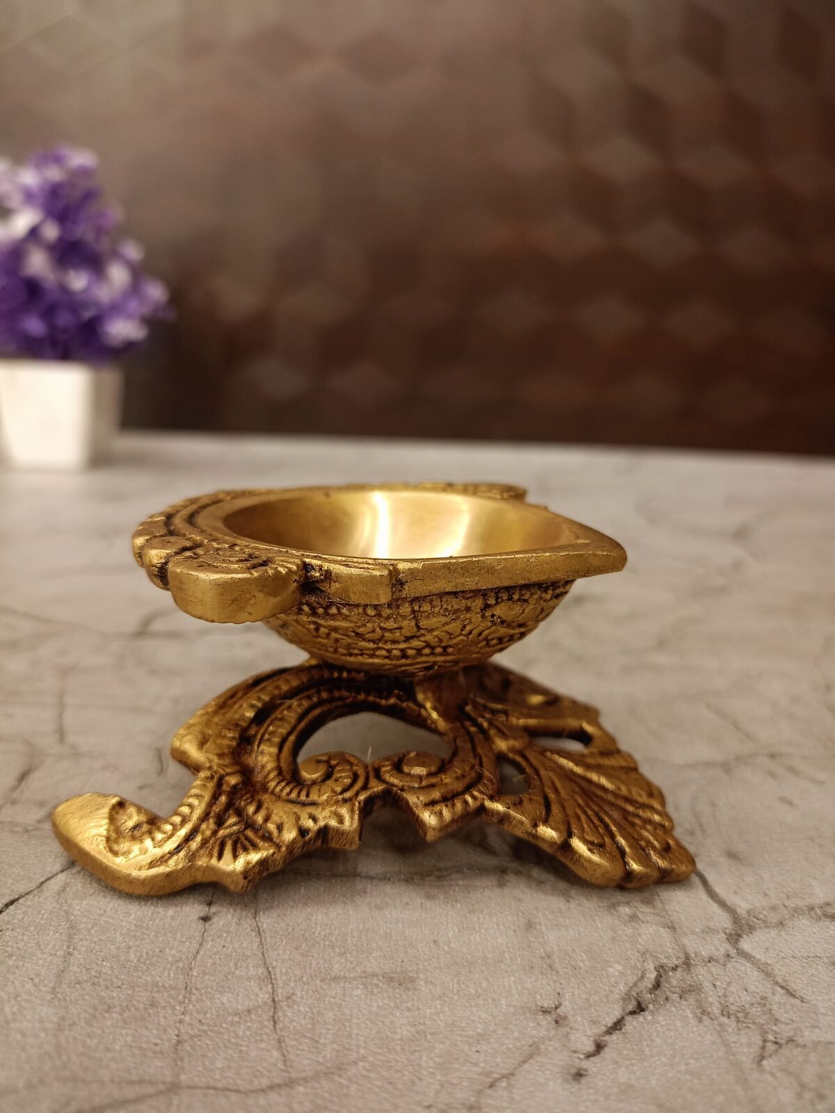Buy Brass Designer Base Single Face Diya For Pooja 2″ Antique Showroom Trichy - Image 4