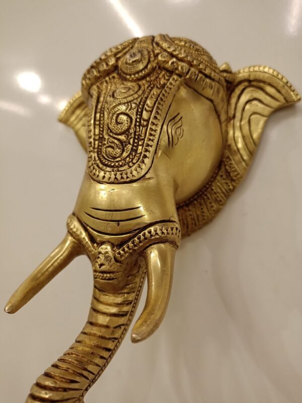 Buy Brass Elephant Face Hanging with Bell , Superfine, Golden Antique Finish & Handicraft Idol 10″ Showroom Trichy - Image 4
