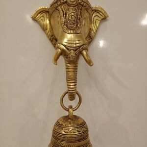 Buy Brass Elephant Face Hanging with Bell , Superfine, Golden Antique Finish & Handicraft Idol 10″ Showroom Trichy