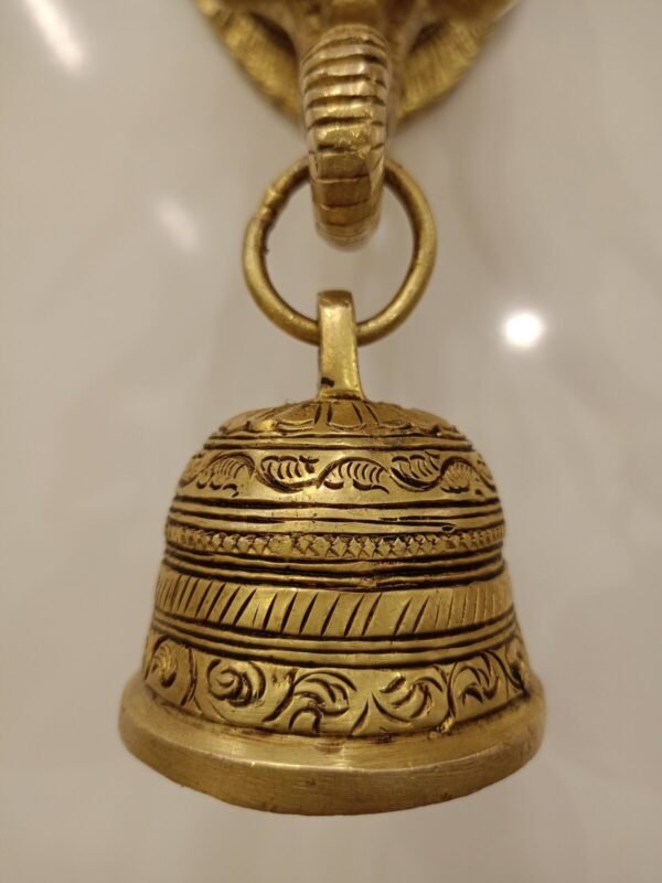Buy Brass Elephant Face Hanging with Bell , Superfine, Golden Antique Finish & Handicraft Idol 10″ Showroom Trichy - Image 5
