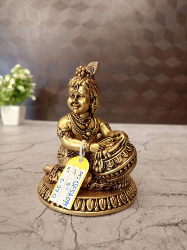 Buy Brass Fine Art Butter Pot Krishna Statue 5″ Antique Showroom Trichy - Image 3