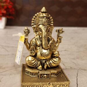 Buy Brass Fine Art Ganesha Sitting On Chowki Stand 3″ Antique Showroom Trichy