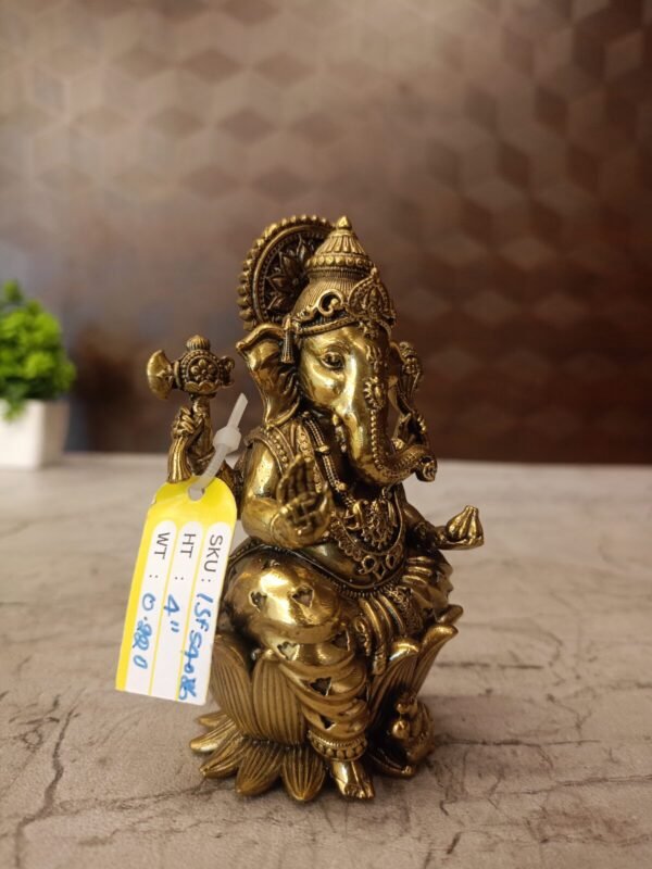 Buy Brass Fine Art Ganesha Sitting On Lotus Base 4″ Antique Showroom Trichy - Image 3