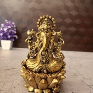 Buy Brass Fine Art Ganesha Statue Sitting On Lotus 5″Antique Showroom Trichy