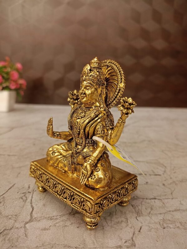 Buy Brass Fine Art Lakshmi Sitting On Chowki Stand Antique Showroom Trichy 4" - Image 2