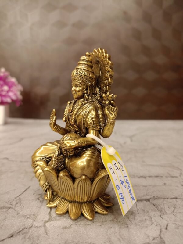 Buy Brass Fine Art Lakshmi Sitting On Lotus Base 4″ Antique Showroom Trichy - Image 2