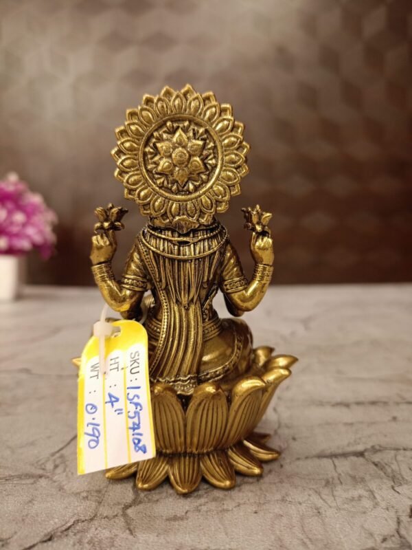 Buy Brass Fine Art Lakshmi Sitting On Lotus Base 4″ Antique Showroom Trichy - Image 4