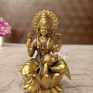 Buy Brass Fine Art Lakshmi Sitting On Lotus Base 4″ Antique Showroom Trichy
