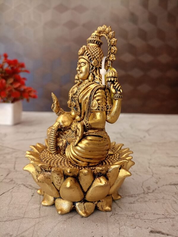 Buy Brass Fine Art Lakshmi Sitting On Lotus Base Antique Showroom Trichy 5" - Image 2