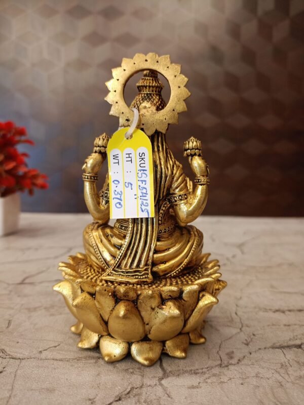 Buy Brass Fine Art Lakshmi Sitting On Lotus Base Antique Showroom Trichy 5" - Image 3