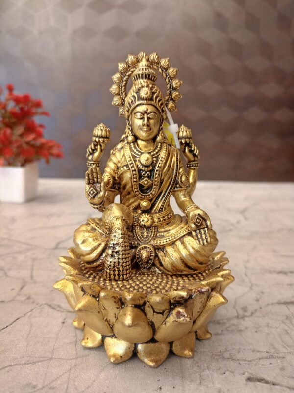 Buy Brass Fine Art Lakshmi Sitting On Lotus Base Antique Showroom Trichy 5" - Image 4