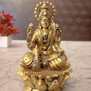 Buy Brass Fine Art Lakshmi Sitting On Lotus Base Antique Showroom Trichy 5"