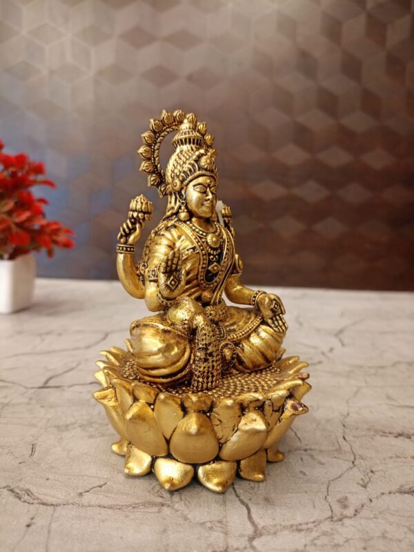 Buy Brass Fine Art Lakshmi Sitting On Lotus Base Antique Showroom Trichy 5" - Image 5