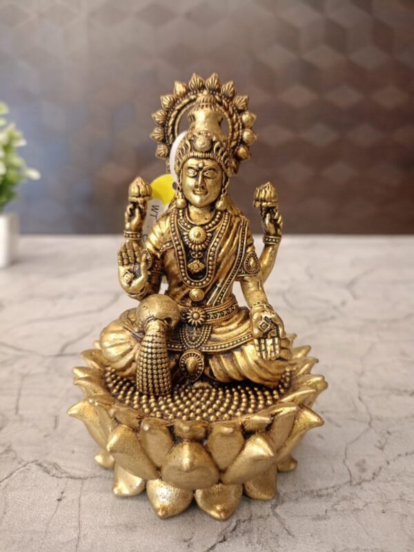 Buy Brass Fine Art Lakshmi Sitting On Lotus Statue 5″ Antique Showroom Trichy