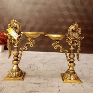 Buy Brass Fine Carved Single Face Parrot Diya-7.5″ (Pair) Antique Showroom Trichy