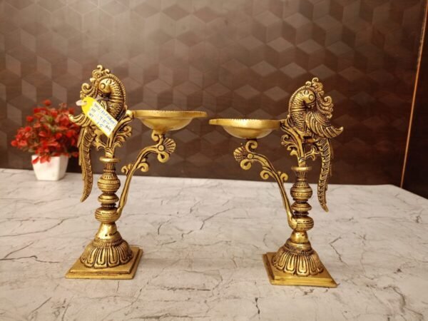 Buy Brass Fine Carved Single Face Parrot Diya-7.5″ (Pair) Antique Showroom Trichy