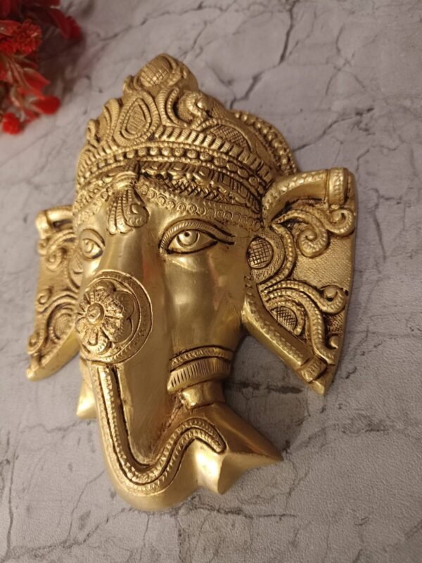 Buy Brass Ganesha Face Wall Mount 7″ Antique Showroom Trichy - Image 2
