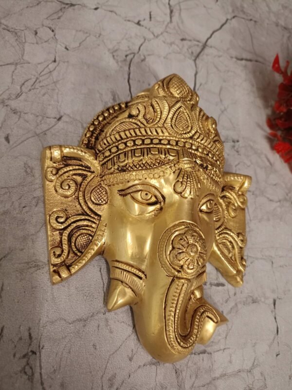 Buy Brass Ganesha Face Wall Mount 7″ Antique Showroom Trichy - Image 4