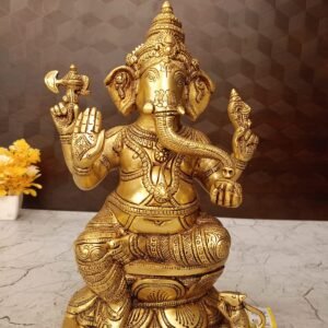 Buy Brass Ganesha Sitting On Base / Removal of Obstacles and Success in Endeavors 12″antique Showroom Trichy
