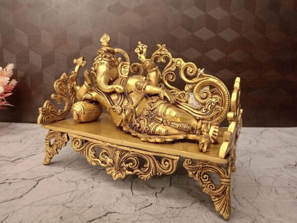 Buy Brass Ganesha Sleeping On Designer Sofa 9″ Antique Showroom Trichy - Image 3