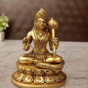 Buy Brass Hanuman Sitting On Lotus Oval Base Antique Showroom Trichy 5"