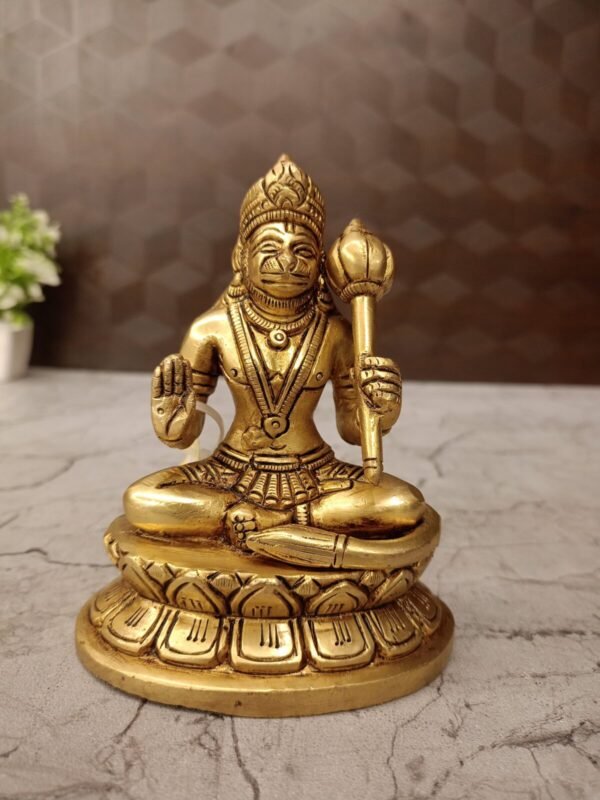 Buy Brass Hanuman Sitting On Lotus Oval Base Antique Showroom Trichy 5"