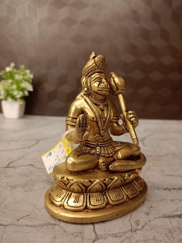 Buy Brass Hanuman Sitting On Lotus Oval Base Antique Showroom Trichy 5" - Image 3
