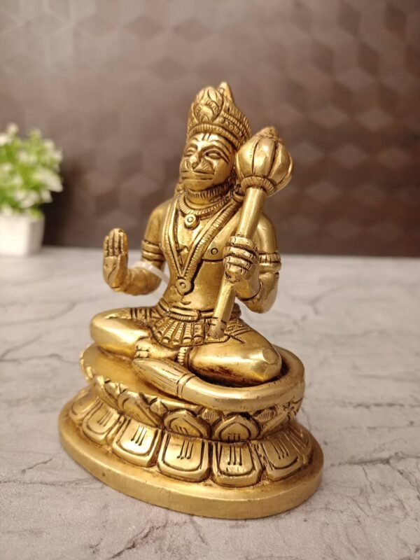 Buy Brass Hanuman Sitting On Lotus Oval Base Antique Showroom Trichy 5" - Image 4