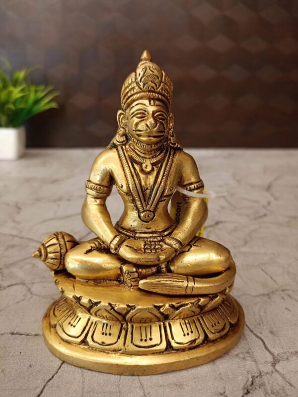 Buy Brass Hanuman Sitting On Oval Base Antique Showroom Trichy 5"