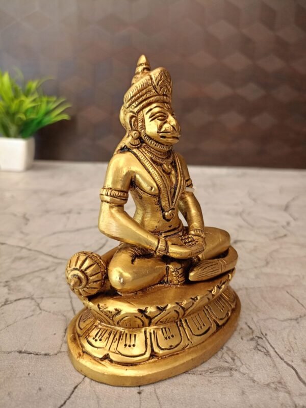 Buy Brass Hanuman Sitting On Oval Base Antique Showroom Trichy 5" - Image 2