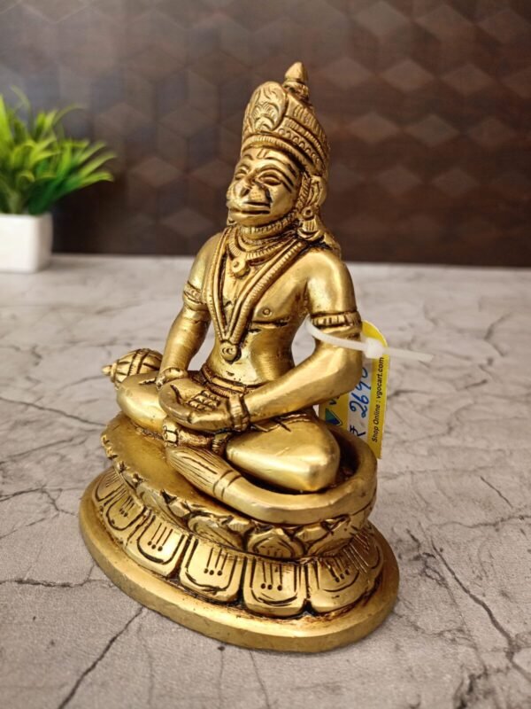 Buy Brass Hanuman Sitting On Oval Base Antique Showroom Trichy 5" - Image 3