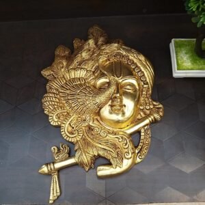 Buy Brass Krishna Face with Flute Wall Hanging-13″ Antique Showroom Trichy