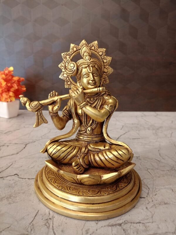 Buy Brass Krishna Sitting On Lotus Base 8″ Antique Showroom Trichy