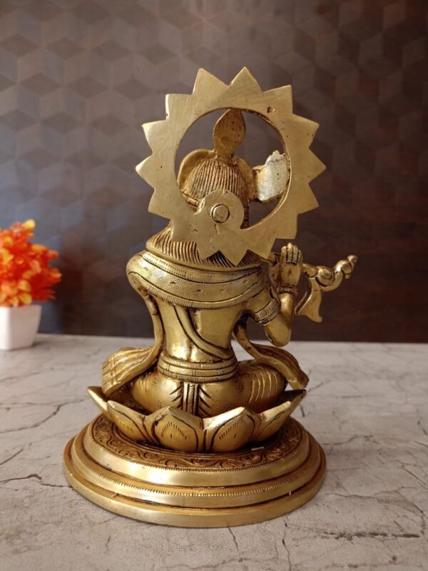 Buy Brass Krishna Sitting On Lotus Base 8″ Antique Showroom Trichy - Image 4