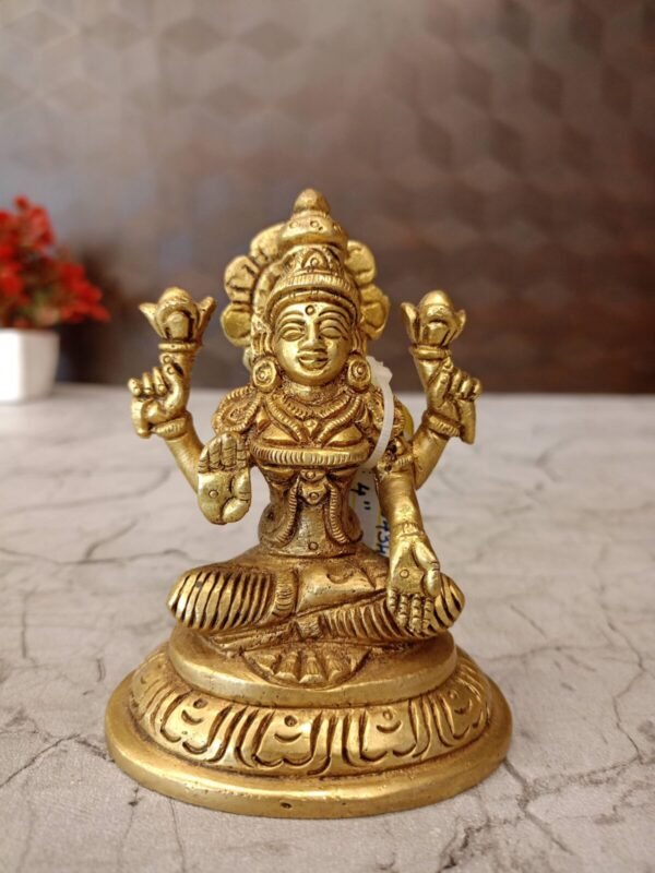 Buy Brass Lakshmi Sitting On Round Base 4″ Antique Showroom Trichy